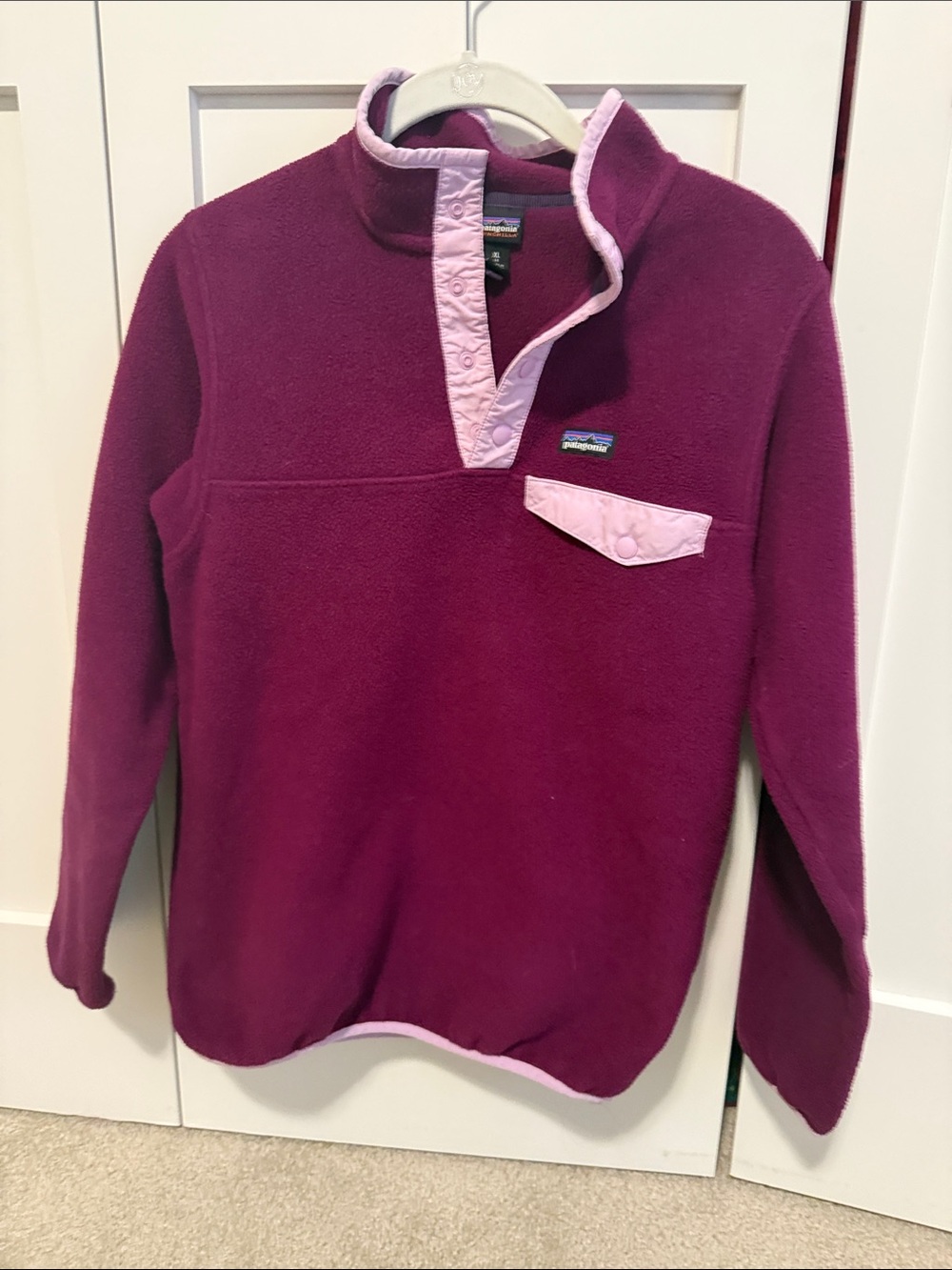 Patagonia Youth XL (14) Zip-Up Fleece - Deep Berry with Light Trim